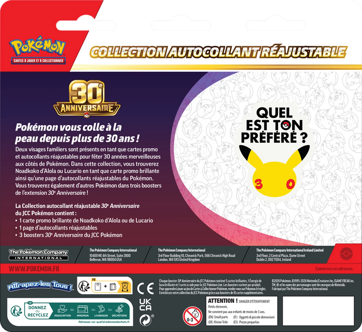 Pokémon TCG: 30e Anniversaire - Collection Autocollant Reajustable (FR)