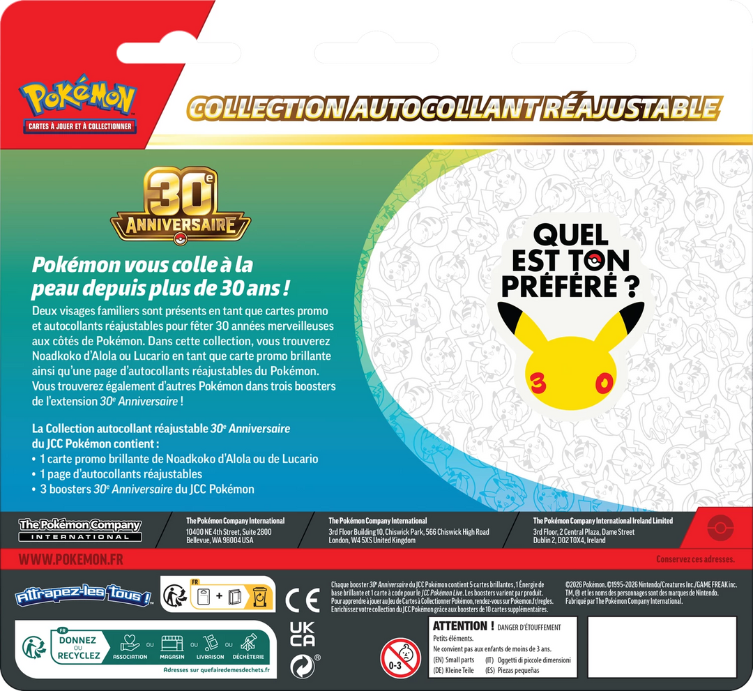 Pokémon TCG: 30e Anniversaire - Collection Autocollant Reajustable (FR)
