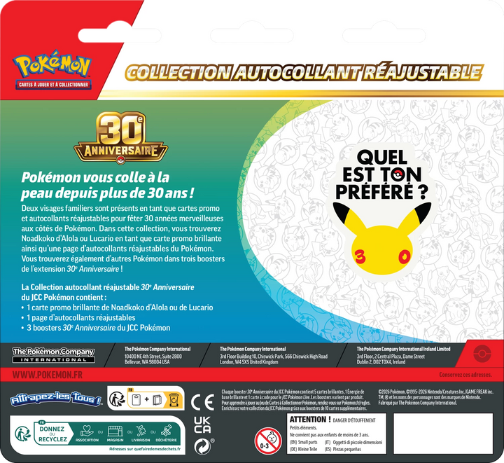 Pokémon TCG: 30e Anniversaire - Collection Autocollant Reajustable (FR)