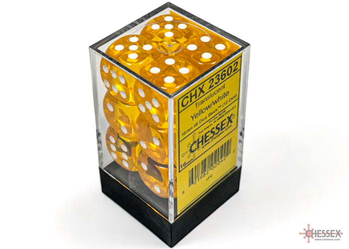 Dice Set: Translucent - 16mm - d6 - Yellow/White (12)