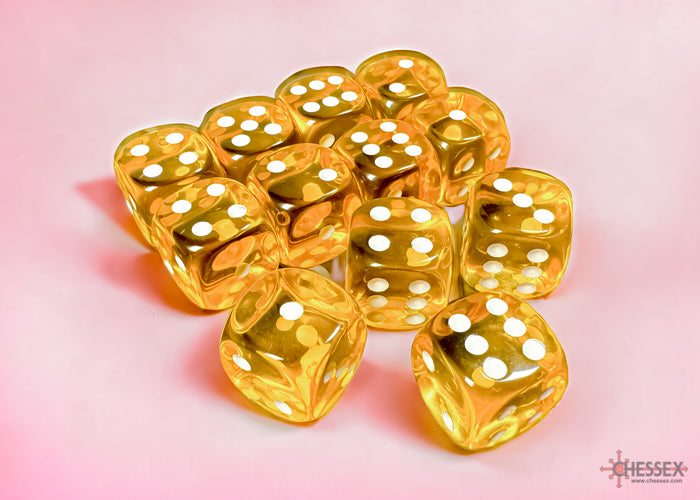 Dice Set: Translucent - 16mm - d6 - Yellow/White (12)