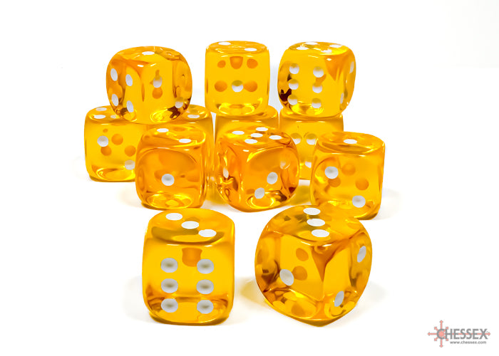 Dice Set: Translucent - 16mm - d6 - Yellow/White (12)