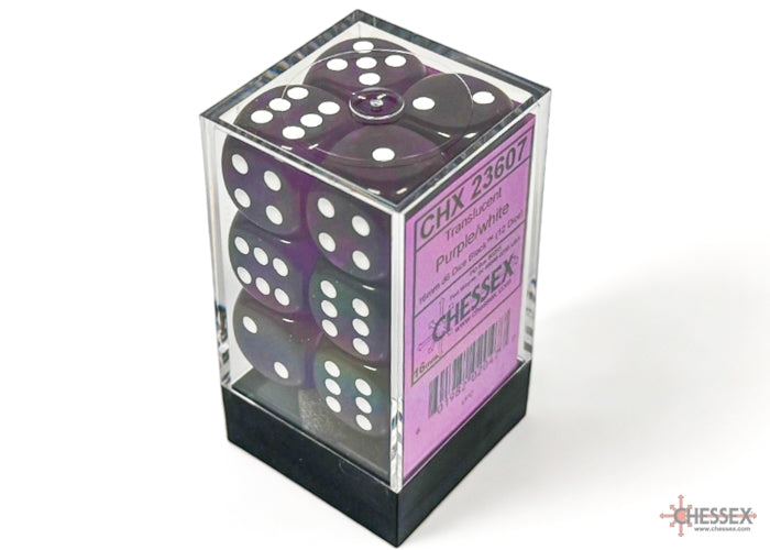 Dice Set: Translucent - 16mm - d6 - Purple/White (12)