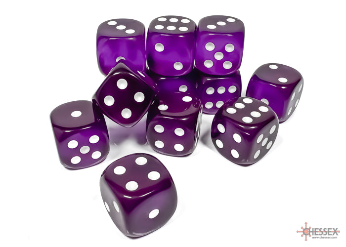Dice Set: Translucent - 16mm - d6 - Purple/White (12)