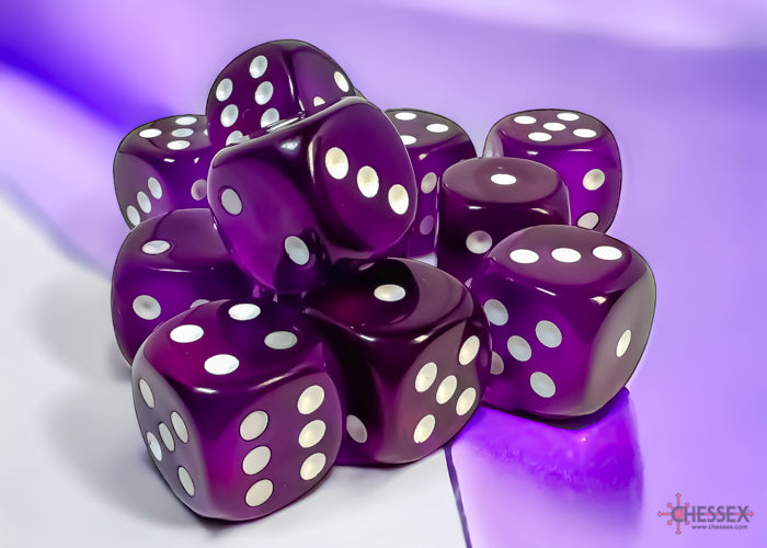 Dice Set: Translucent - 16mm - d6 - Purple/White (12)