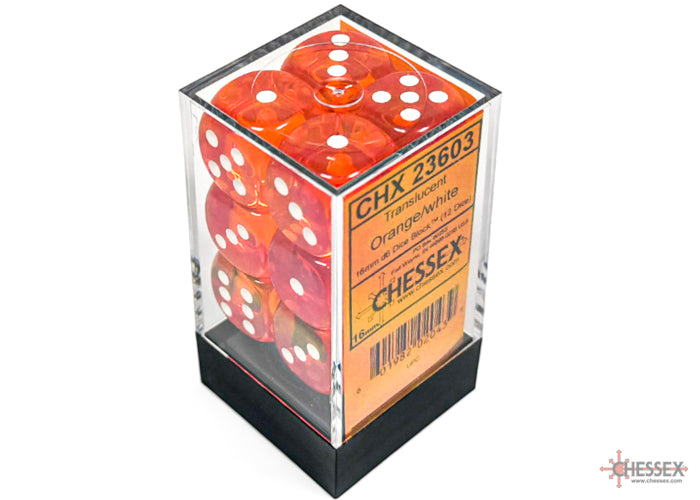 Dice Set: Translucent - 16mm - d6 - Orange/White (12)