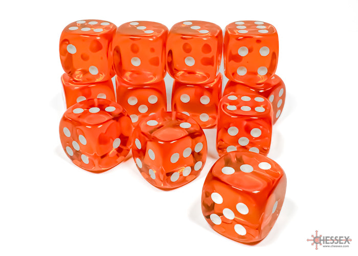 Dice Set: Translucent - 16mm - d6 - Orange/White (12)