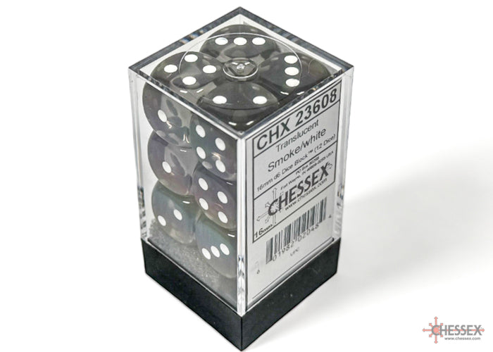 Dice Set: Translucent - 16mm - d6 - Smoke/White (12)