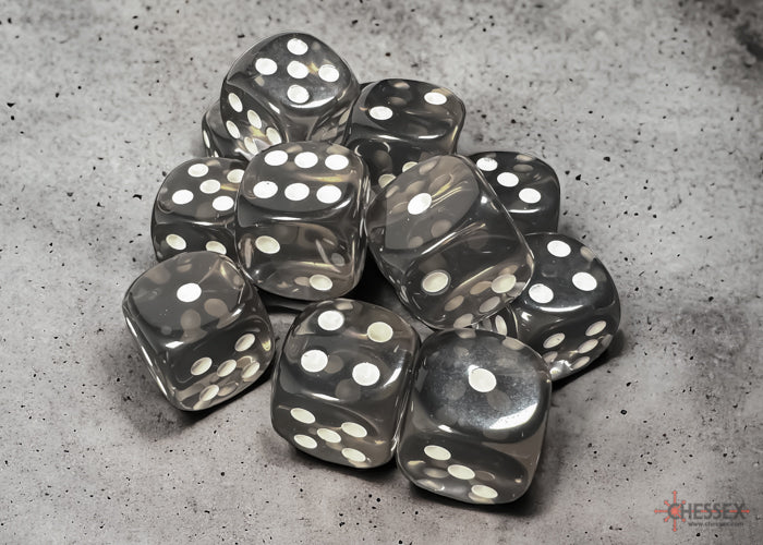 Dice Set: Translucent - 16mm - d6 - Smoke/White (12)