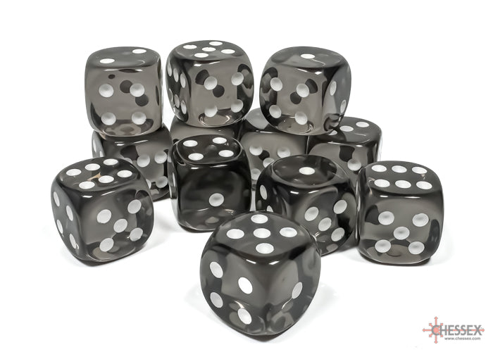 Dice Set: Translucent - 16mm - d6 - Smoke/White (12)