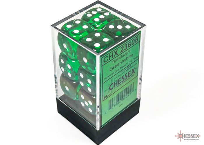 Dice Set: Translucent - 16mm - d6 - Green/White (12)