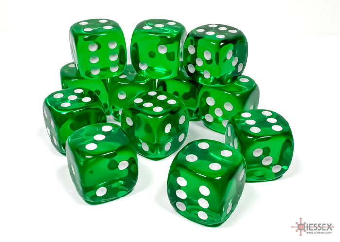Dice Set: Translucent - 16mm - d6 - Green/White (12)