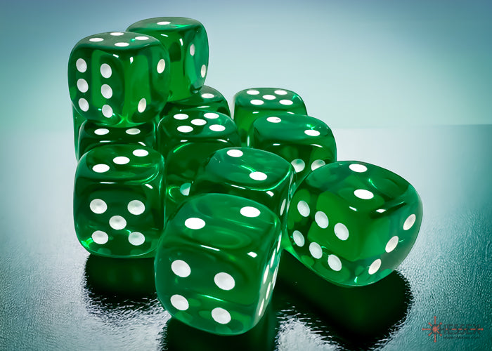 Dice Set: Translucent - 16mm - d6 - Green/White (12)