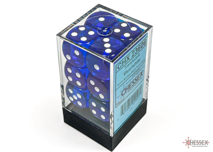 Dice Set: Translucent - 16mm - d6 - Blue/White (12)