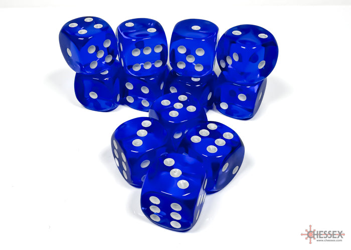 Dice Set: Translucent - 16mm - d6 - Blue/White (12)
