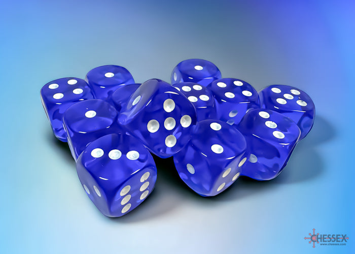 Dice Set: Translucent - 16mm - d6 - Blue/White (12)