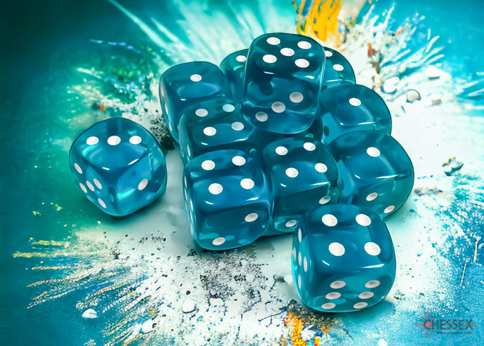 Dice Set: Translucent - 16mm - d6 - Teal/White (12)