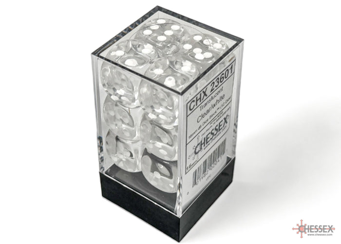 Dice Set: Translucent - 16mm - d6 - Clear/White (12)
