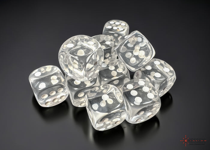 Dice Set: Translucent - 16mm - d6 - Clear/White (12)