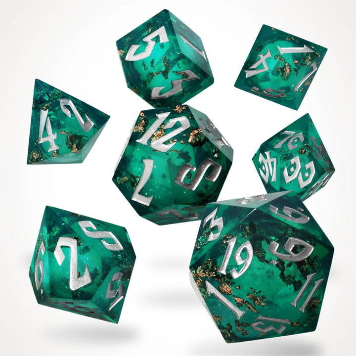 RPG Dice Set: Resin - Sharp Edge - Liquid Core - Forest Fountain