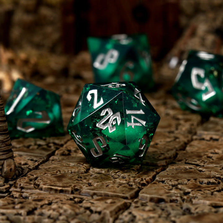 RPG Dice Set: Resin - Sharp Edge - Liquid Core - Forest Fountain