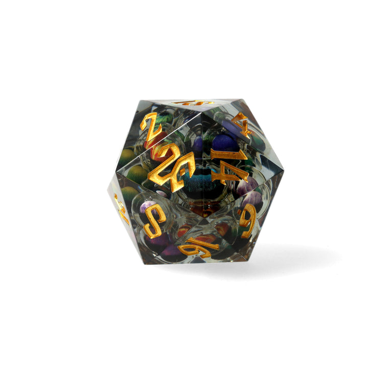 Dice: Resin - Sharp Edge - Liquid Core - d20 - Beholden - Floating Eyes - 33mm