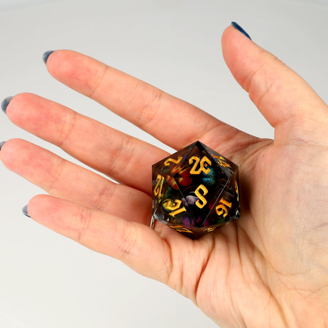 Dice: Resin - Sharp Edge - Liquid Core - d20 - Beholden - Floating Eyes - 33mm