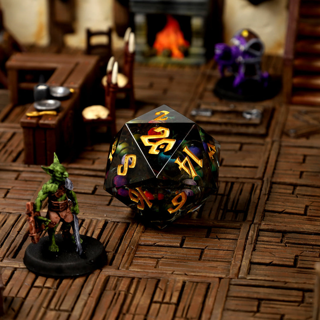 Dice: Resin - Sharp Edge - Liquid Core - d20 - Beholden - Floating Eyes - 33mm