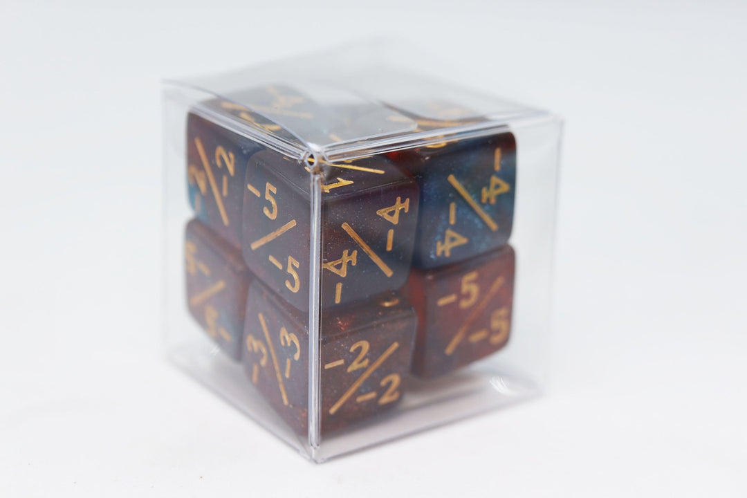 Dice Counters: Negative - Red & Blue Glitter