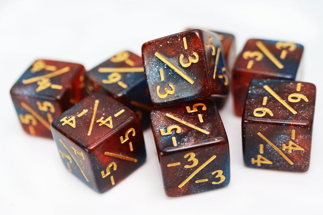 Dice Counters: Negative - Red & Blue Glitter