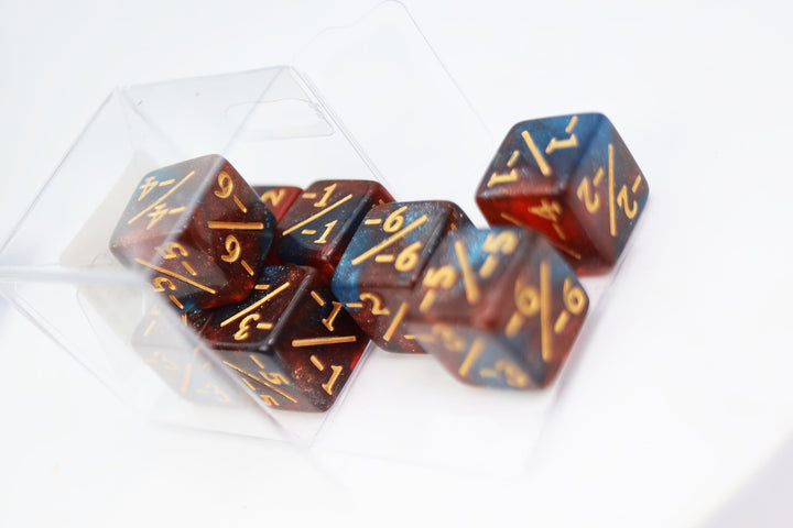 Dice Counters: Negative - Red & Blue Glitter
