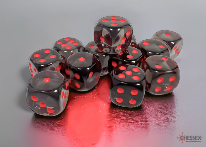 Dice Set: Translucent - 16mm - d6 - Smoke/Red (12)