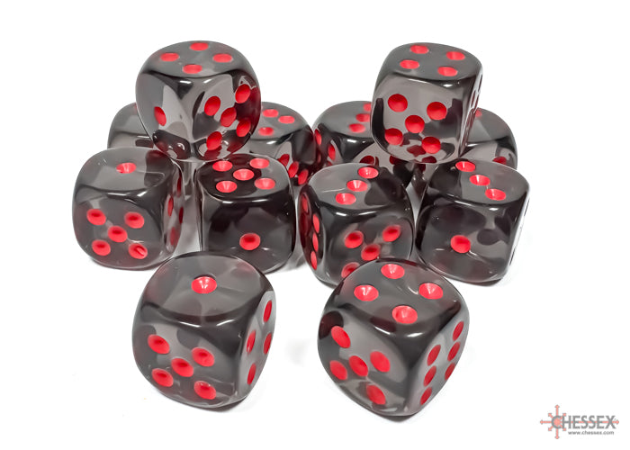 Dice Set: Translucent - 16mm - d6 - Smoke/Red (12)
