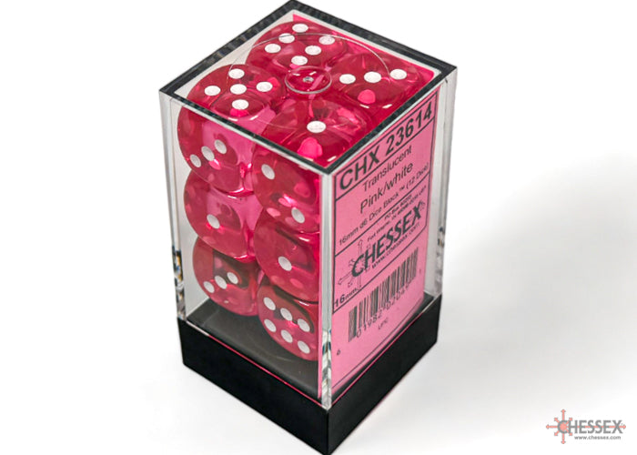 Dice Set: Translucent - 16mm - d6 - Pink/White (12)