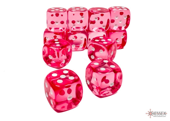 Dice Set: Translucent - 16mm - d6 - Pink/White (12)