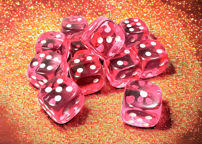 Dice Set: Translucent - 16mm - d6 - Pink/White (12)