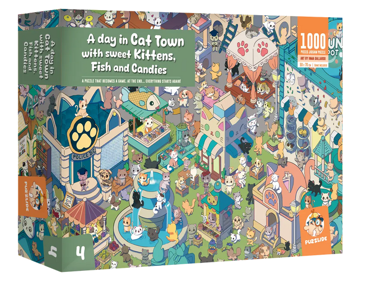 Puzzle: A Day in Cat Town with Sweet Kittens, Fish and Candles (1000)