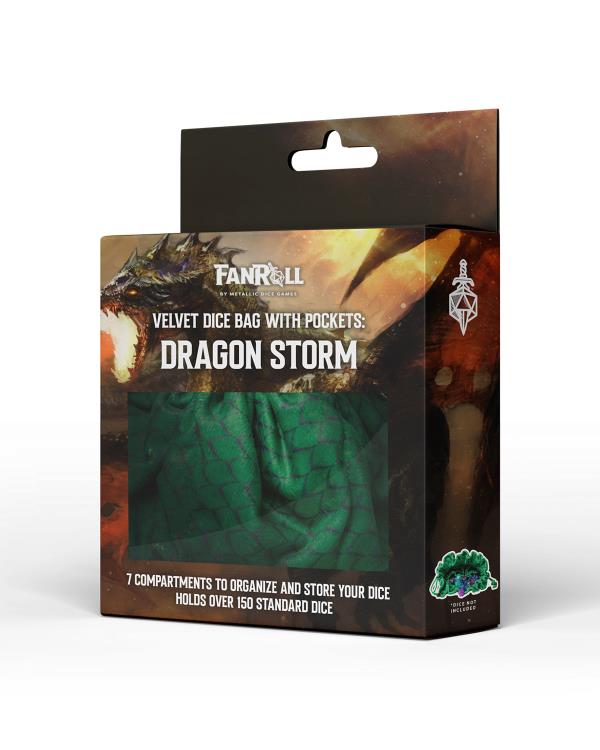 Dragon Storm Velvet Compartment Dice Bag: Green Dragon