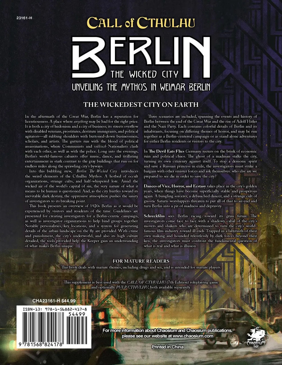 Call of Cthulhu RPG: Berlin - The Wicked City (EN) - Chaosium Inc. - Roleplaying Games