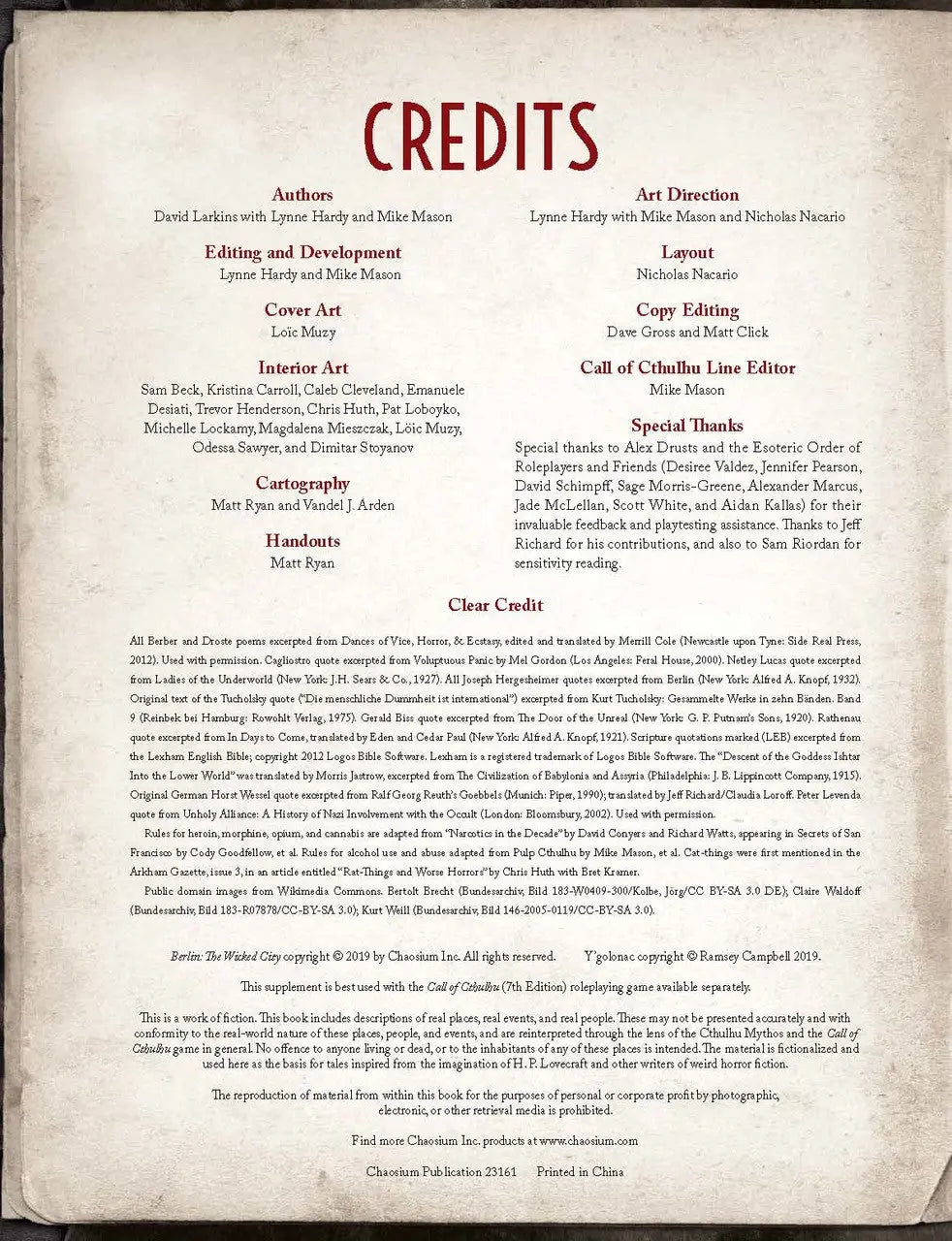 Call of Cthulhu RPG: Berlin - The Wicked City (EN) - Chaosium Inc. - Roleplaying Games