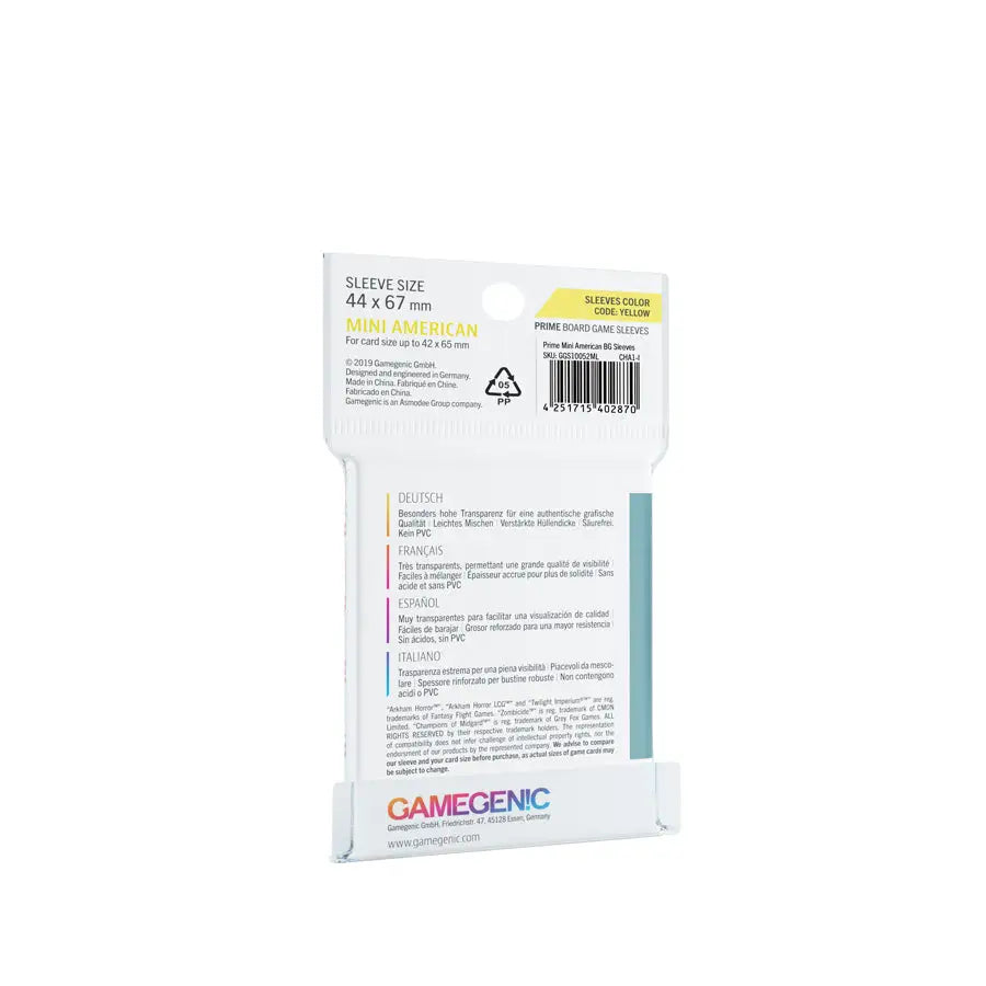 Prime Sleeves: Board Game - Mini American - Yellow (60) - Gamegenic - Accessories