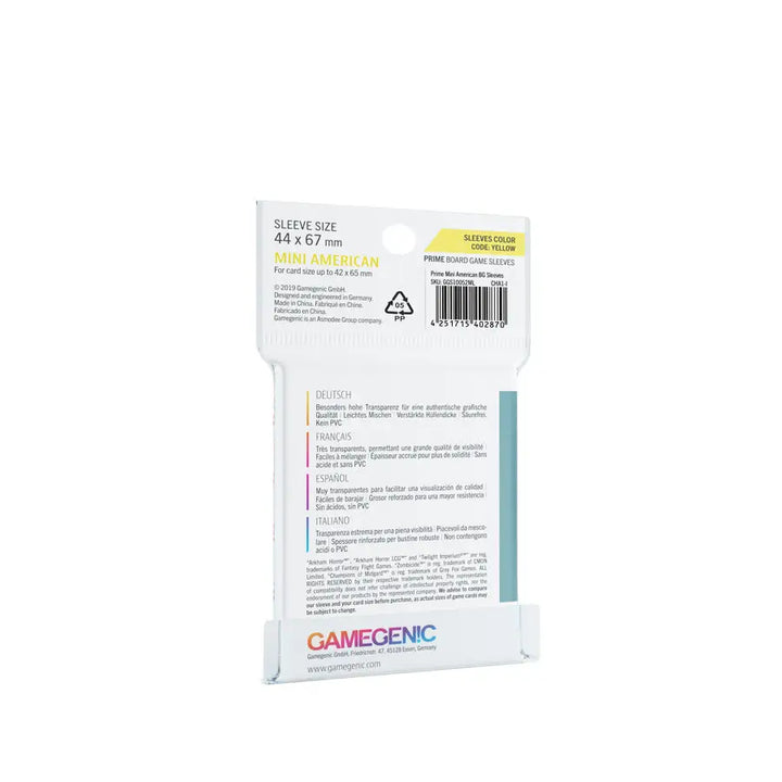 Prime Sleeves: Board Game - Mini American - Yellow (60) - Gamegenic - Accessories