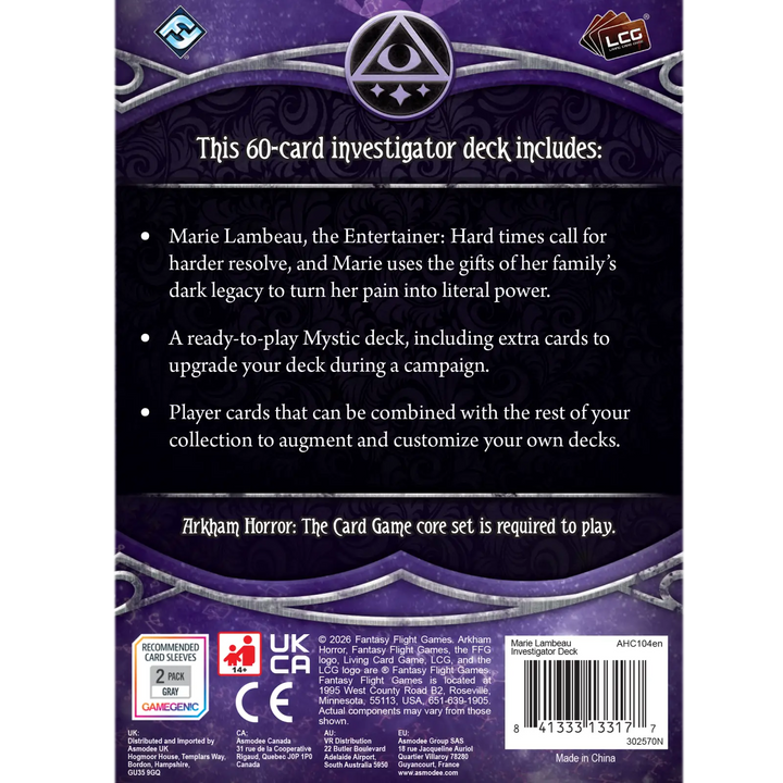 Arkham Horror: The Card Game - Investigator Deck - Marie Lambeau (EN) - Fantasy Flight Games - Board Games