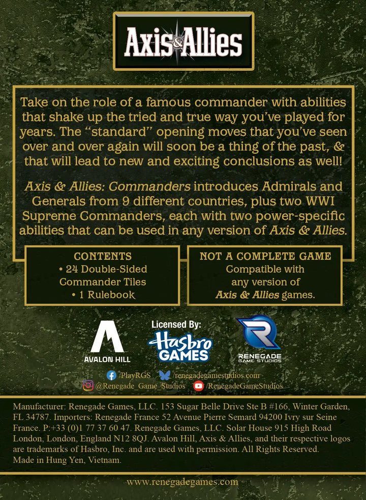 Axis & Allies: Commanders (EN) - Renegade Game Studios - Board Games