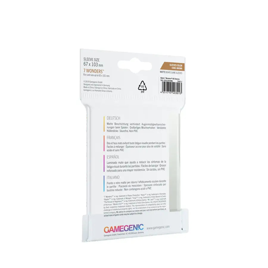 Board Game Sleeves: Matte - 7 Wonders - Brown (80) - Gamegenic - Accessories