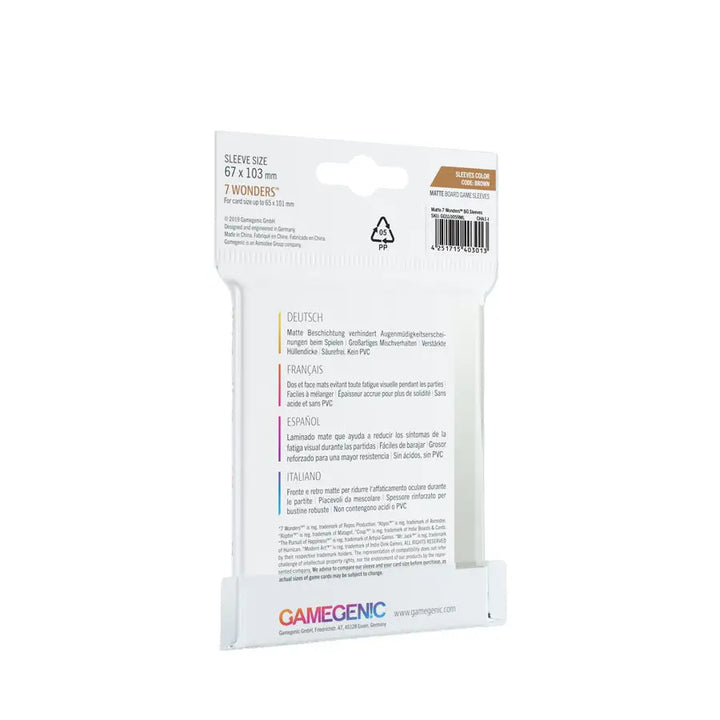 Board Game Sleeves: Matte - 7 Wonders - Brown (80) - Gamegenic - Accessories