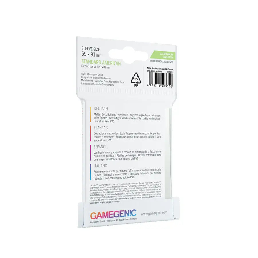 Board Game Sleeves: Matte - American - Standard - Green (50) - Gamegenic - Accessories
