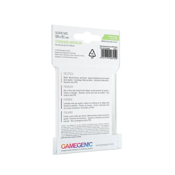 Board Game Sleeves: Matte - American - Standard - Green (50) - Gamegenic - Accessories