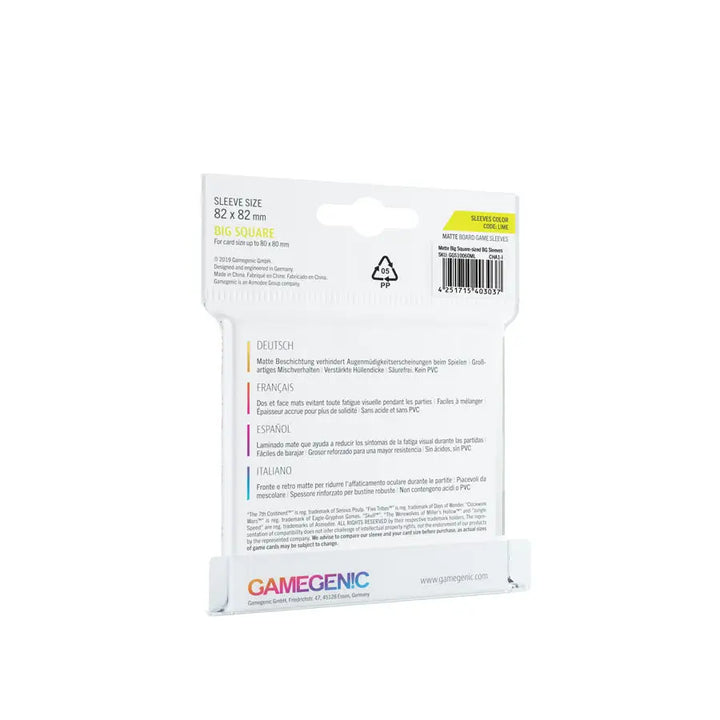 Board Game Sleeves: Matte - Big Square - Lime (50) - Gamegenic - Accessories