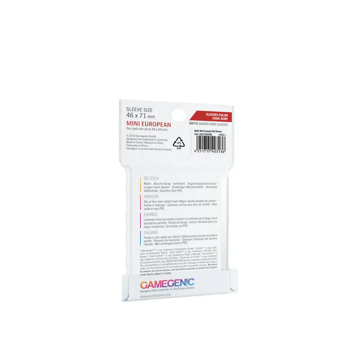 Board Game Sleeves: Matte - European - Mini - Ruby (50) - Gamegenic - Accessories